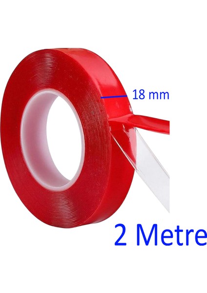 Çift Taraflı Silikon Bant Montaj Bandı Şeffaf 18 mm x 2 Metre Güçlü Çok Amaçlı Yapıştırıcı 1 Adet