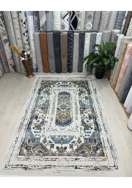 Happy Mavi Halı Çok Renkli Halı Etnik Desenli Otantik Halı Antialerjik Halı Salon Halısı 160*230 modelleri