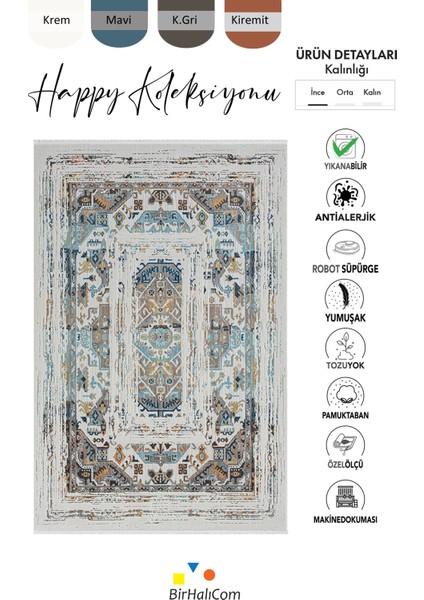 Happy Mavi Halı Çok Renkli Halı Etnik Desenli Otantik Halı Antialerjik Halı Salon Halısı 160*230 indirimleri