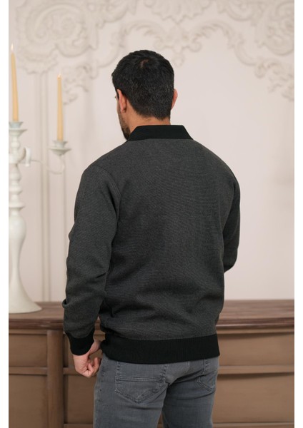 Polo Yaka Fermuar Kapamalı Klasik Kesim Astarlı Desenli Çelik Örgü Hırka indirimleri