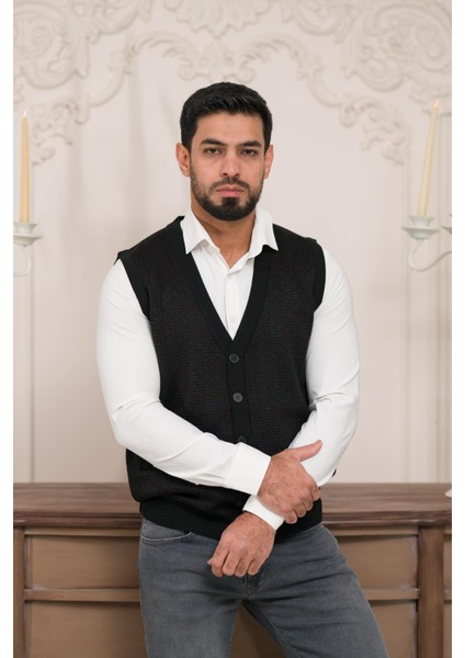 Regular Fit Ön Cepli Desenli Kolsuz Erkek Triko Yelek modelleri