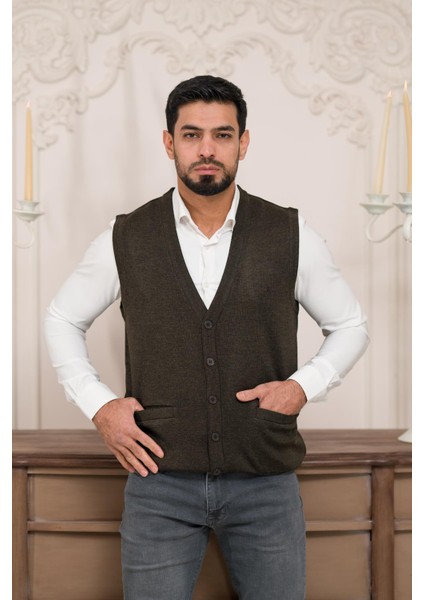 Regular Fit Ön Cepli Kolsuz Erkek Triko Yelek