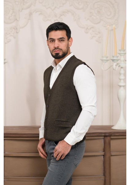 Regular Fit Ön Cepli Kolsuz Erkek Triko Yelek
