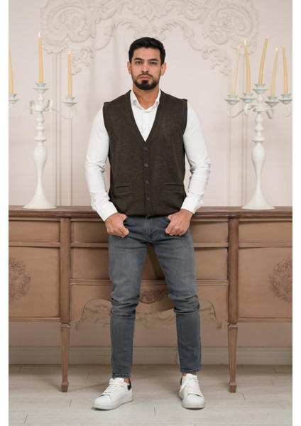 Regular Fit Ön Cepli Kolsuz Erkek Triko Yelek