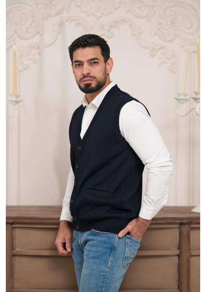 Regular Fit Ön Cepli Kolsuz Erkek Triko Yelek