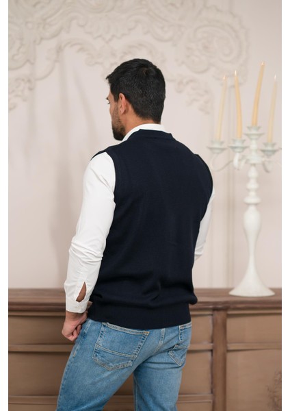 Regular Fit Ön Cepli Kolsuz Erkek Triko Yelek