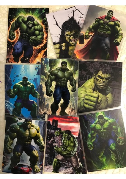 Hulk Temalı Fotoğraf Kağıdına Pvc Kaplama 9 Adet 6x8 cm Fotokart Kartpostal