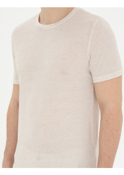 Erkek Bej Slim Fit Basic Tişört 50288156-VR011