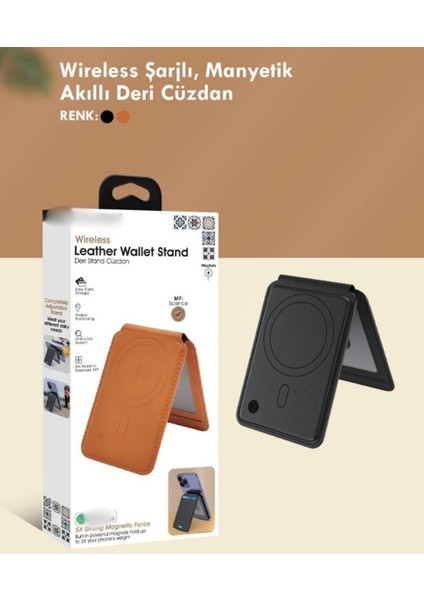 Rose Teknoloji Fd-28 Wireless Şarjlı Airtag Özellikli Kartlıklı Standlı Magsefe Deri Cüzdan modelleri