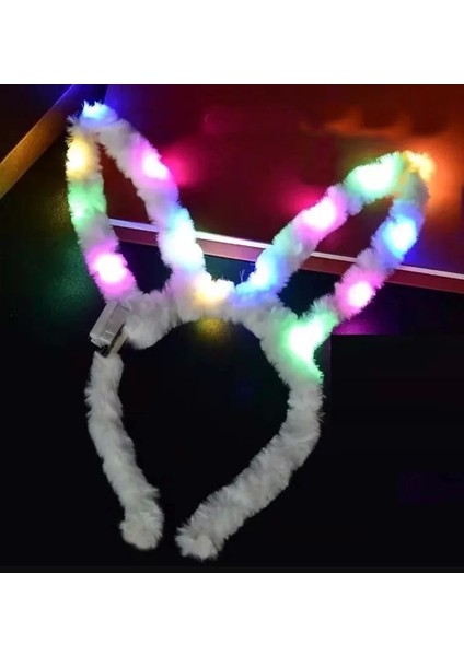 LED Işıklı Peluş Pofuduk Tavşan Kulak Tavşan Taç Beyaz 17X23 cm fiyatları
