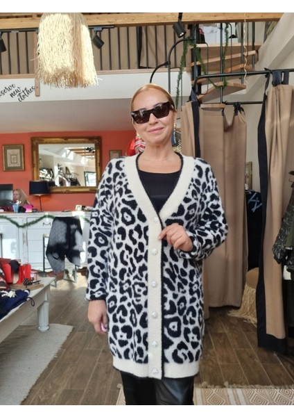 Leopar Desen Büyük Beden Hırka