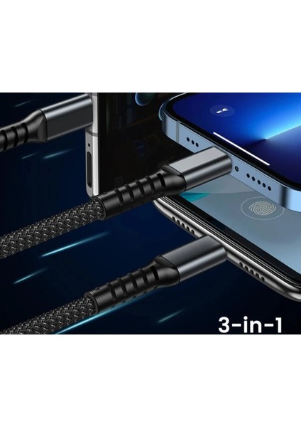 ELİT81 100W Şarj Kablosu 3in1 LED Li Samsung Huawei Xiaomi Type-C Sağlam Hızlı Şarj Data USB Kablosu Koruyu fiyatları