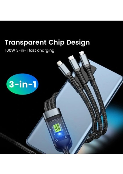 ELİT81 100W Şarj Kablosu 3in1 LED Li Samsung Huawei Xiaomi Type-C Sağlam Hızlı Şarj Data USB Kablosu Koruyu fırsatları
