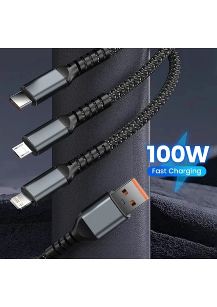 ELİT81 100W Şarj Kablosu 3in1 LED Li Samsung Huawei Xiaomi Type-C Sağlam Hızlı Şarj Data USB Kablosu Koruyu indirimleri