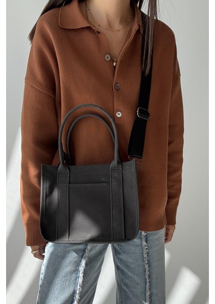 Antrasit Kanvas Tote Bag