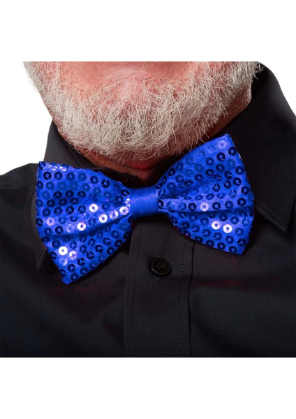 Gece Işıltısı Mavi Payetli Pullu Papyon 7x2 cm