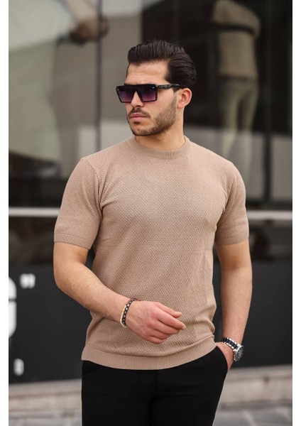 Bisiklet Yaka Nopen Desen Triko T-Shirt