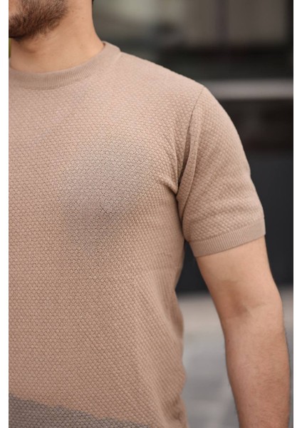 Bisiklet Yaka Nopen Desen Triko T-Shirt