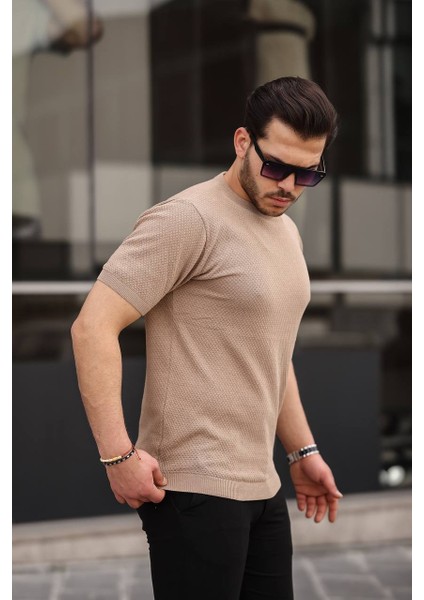 Bisiklet Yaka Nopen Desen Triko T-Shirt