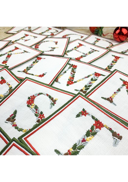 Beyaz Renkli I Harfi Christmas Yılbaşı Temalı Nakışlı Kokteyl Peçetesi modelleri