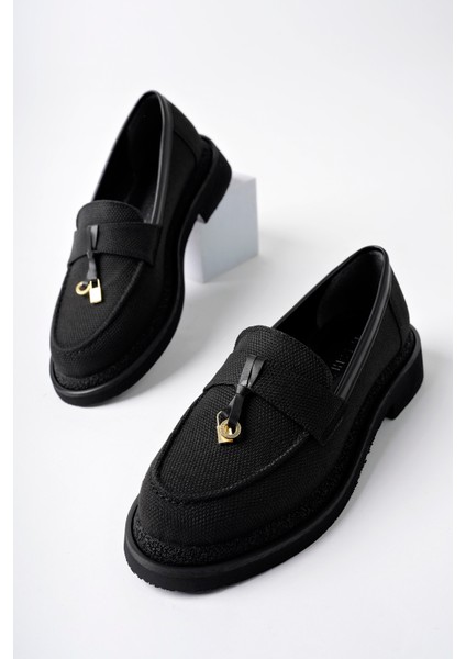 Loressa Model Siyah Keten Kadın Loafer Günlük Ayakkabı