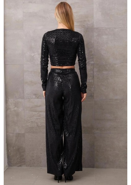 Crop Payet Siyah Bluz