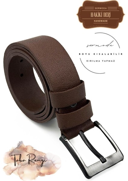 44 mm Baskılı Kaliteli Hakiki Deri Erkek Kot Kemeri Taba