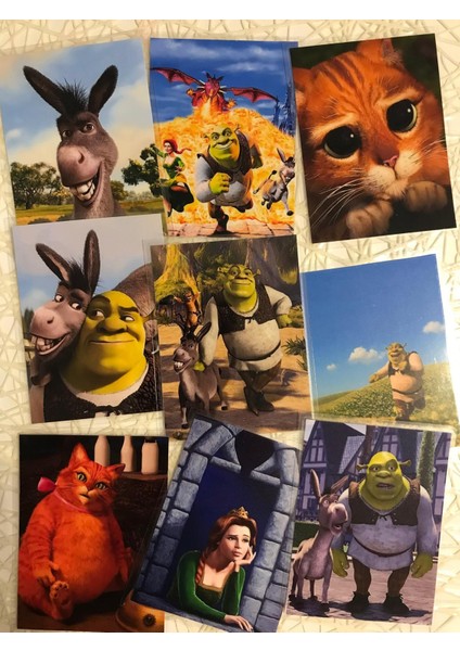Shrek Temalı Fotoğraf Kağıdına Pvc Kaplama 9 Adet 6x8 cm Fotokart Kartpostal