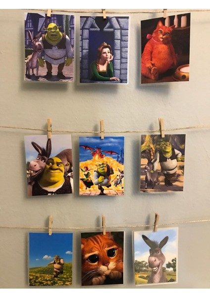 Shrek Temalı Fotoğraf Kağıdına Pvc Kaplama 9 Adet 6x8 cm Fotokart Kartpostal modelleri