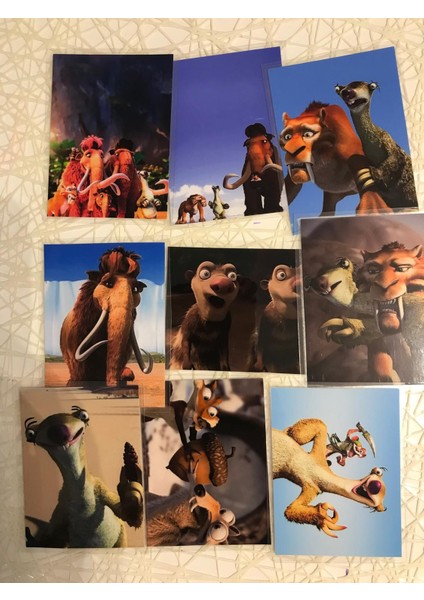 Buz Devri Temalı Fotoğraf Kağıdına Pvc Kaplama 9 Adet 6x8 cm Fotokart Kartpostal
