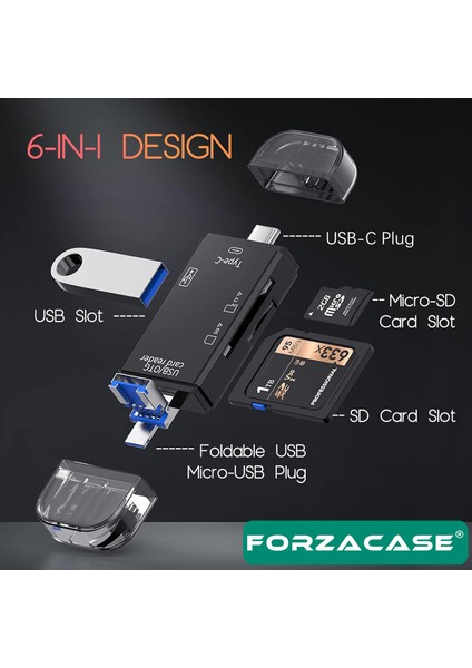 USB 3.0 Type-C Micro USB Kart Okuyucu 6in1 USB Otg Sd/tf Çok Fonksiyonlu Çevirici - FC984