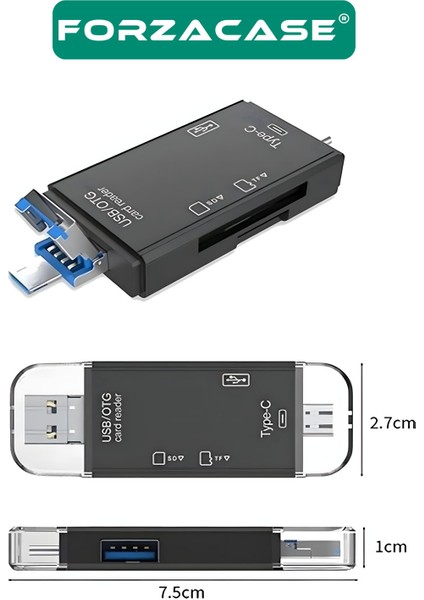 USB 3.0 Type-C Micro USB Kart Okuyucu 6in1 USB Otg Sd/tf Çok Fonksiyonlu Çevirici - FC984