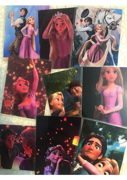 Rapunzel Temalı Fotoğraf Kağıdına Pvc Kaplama 9 Adet 6x8 cm Fotokart Kartpostal