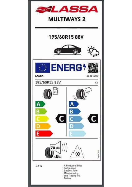 195/60 R15 88v Multiways 2 4 Mevsim Lastiği(Üretim Yılı:2025)