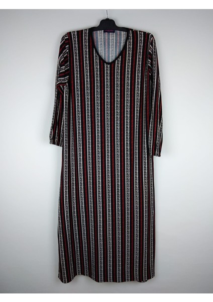 Kadın Siyah Kırmızı Bej Desenli V Yaka Uzun Kollu Kol Bilekleri Lastikli Süet Mevsimlik Anne Elbise fırsatları