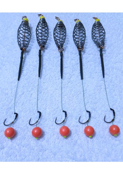 5 Adet Yaylı 14 mm Kırmızı Boncuklu Sazan Rig Takımı