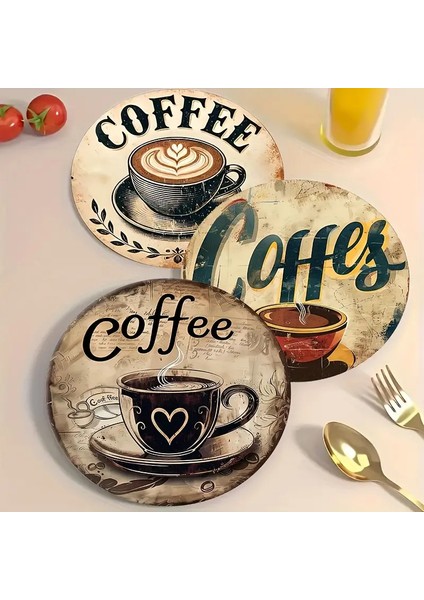 3 Adet Vintage Coffee Ahşap Tasarım Bardak Altlığı Kahve Fincan Çay Tabak Kupa Altı 10 cm Çaplı indirimleri