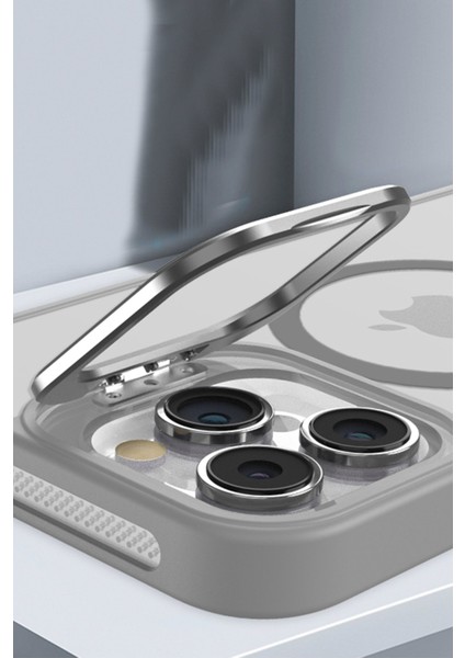iPhone 15 Kılıf Stantlı Kılıf Lens Korumalı Kılıf Mat Magsafe Özellikli Kılıf - Lacivert