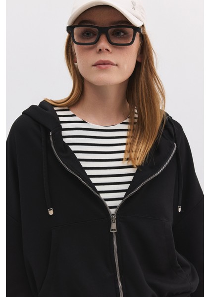 Moddal Kumaş Yumuşak Ipeksi Dokunuş Fermuarlı Kapüşonlu Sweatshirt