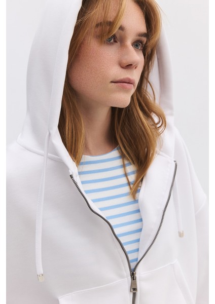 Moddal Kumaş Yumuşak Ipeksi Dokunuş Fermuarlı Kapüşonlu Sweatshirt