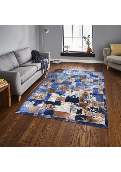 Mavi Dana Derisi Patchwork Halı