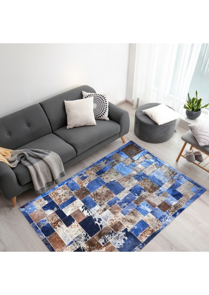 Mavi Dana Derisi Patchwork Halı