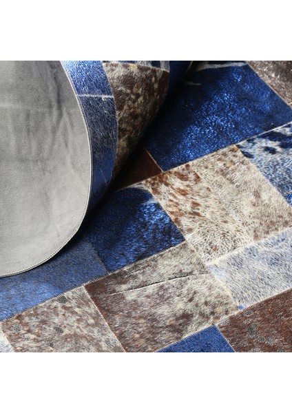 Mavi Dana Derisi Patchwork Halı