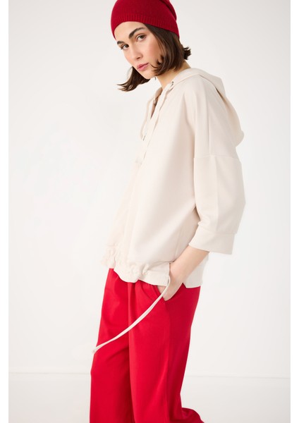 Modal Kumaş Ipeksi Kapüşonlu Fermuarlı Sweatshirt