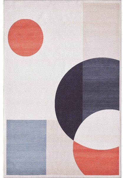 Krem Overlok Salon&yolluk Dijital Baskılı Makinede Yıkanabilir Kaymaz Taban Halı YY019