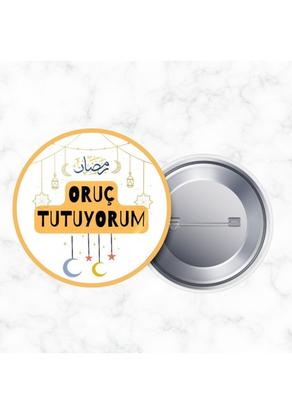 Oruç Tutuyorum Iğneli Yaka Rozeti 58 mm Büyük Boy