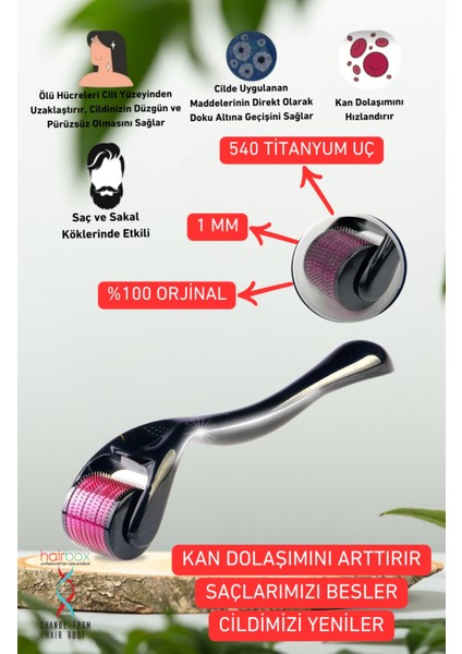 Dermaroller Titanyum Uçlu 540 İğneli Derma Roller 1.00 mm