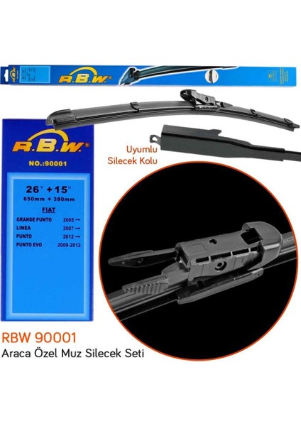Fiat Linea 2007 > Silecek Süpürgesi 650MM + 380MM / 26" + 15" modelleri