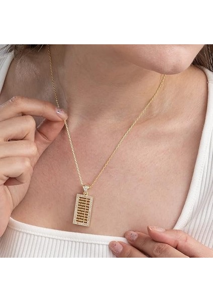 316L Çelik Altın Renk Gold Kadın Abaküs Taşlı Kararmaz Kolye modelleri