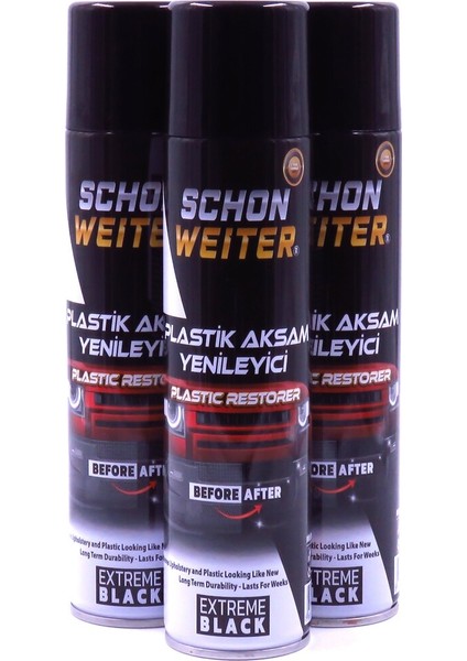 3'li Avantaj Paket, Araç Plastik Aksam Yenileyici 500ML, Uzun Süre Kalıcı, Aerosol, Hızlı & Etkili